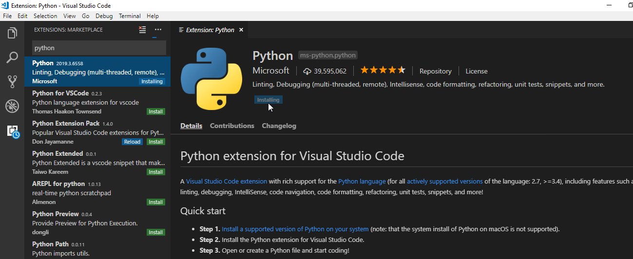Python for vscode