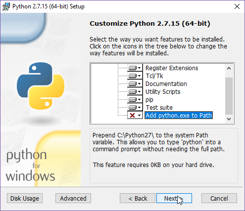 python2 installation on windows 